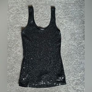 Express Tank Top Black Sequin Front Sleeveless Scoop Neck Size S Club Party